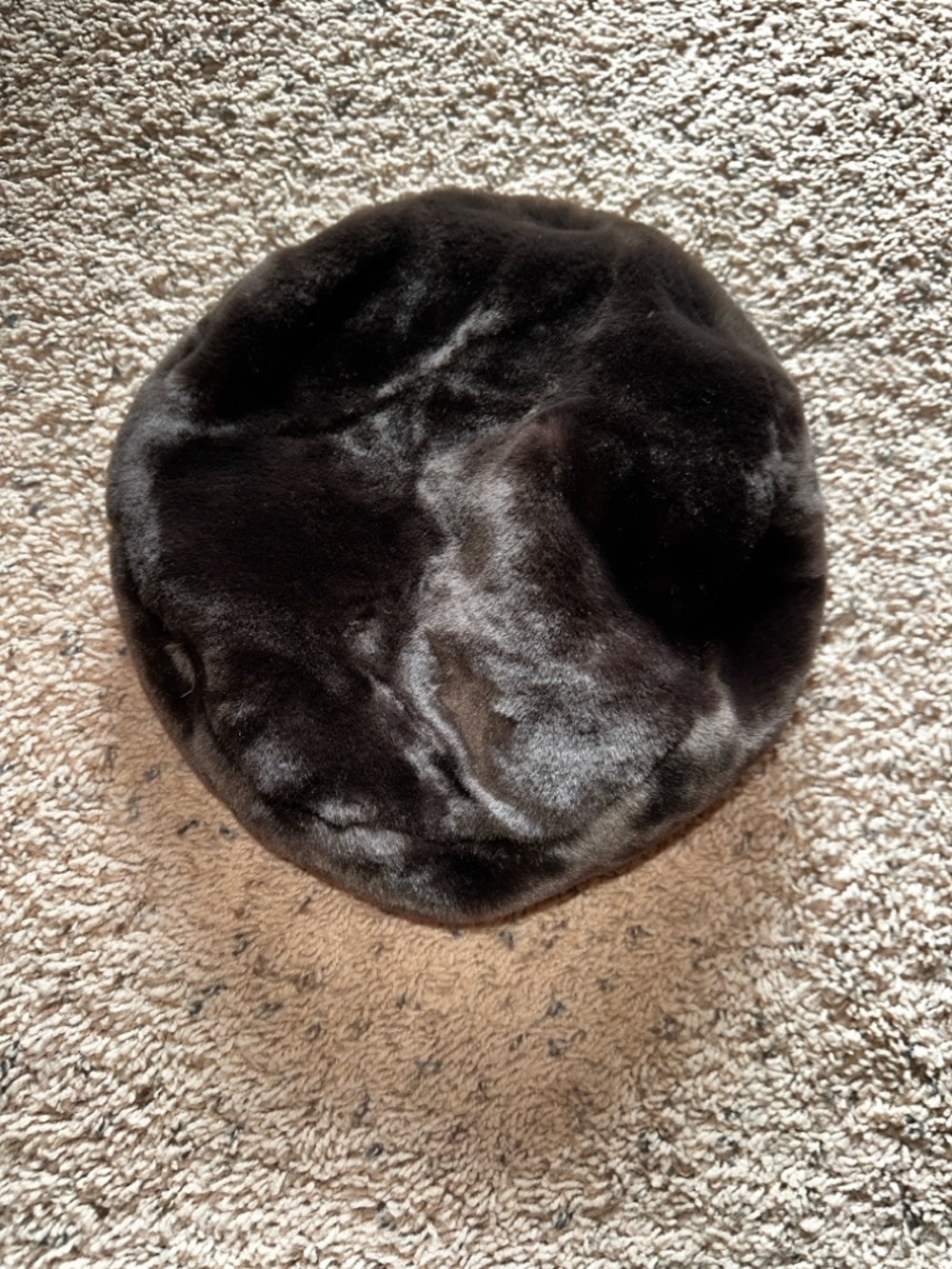 Faux Fur Round Beret - Dark Brown